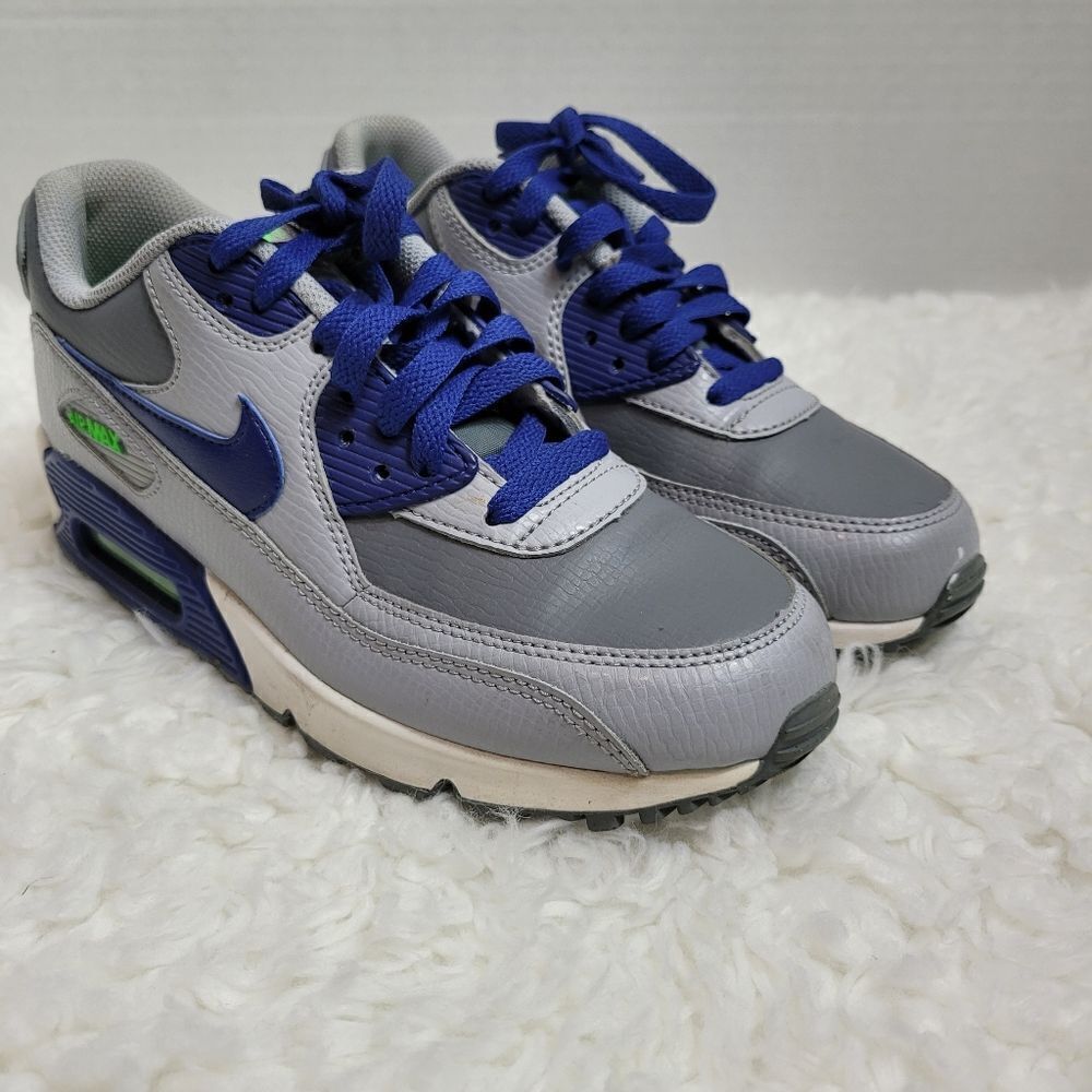 Nike Air Max 90 Boy Shoes Size 5.5 Cool Grey Royal Blue Youth